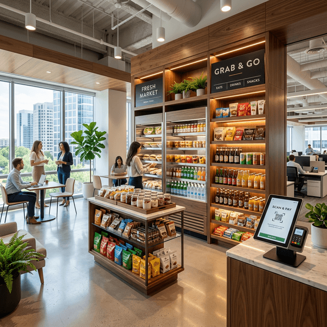 Custom micro market and vending machine setup in a Pompano Beach office breakroom